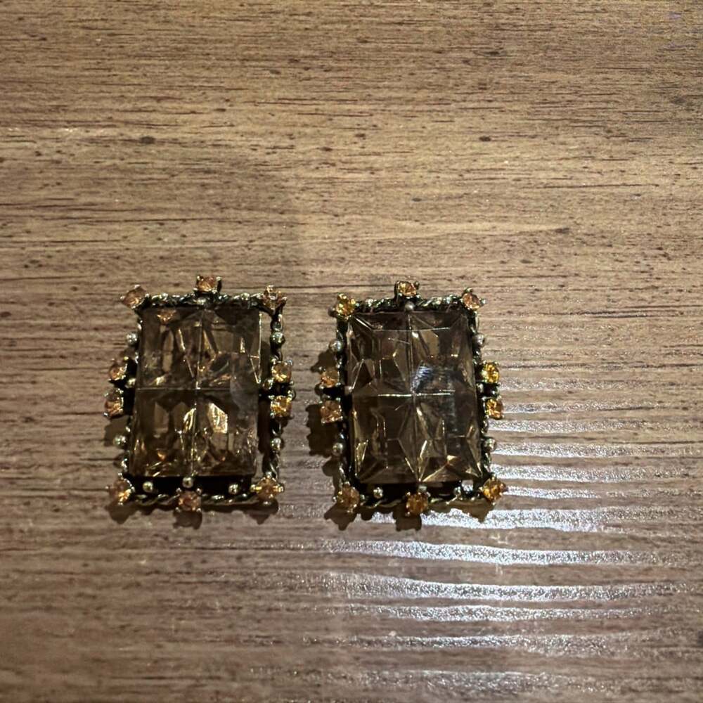 VTG Smokey Quartz Color Rhinestone Statement Clip On Earrings Unmarked Chocolate